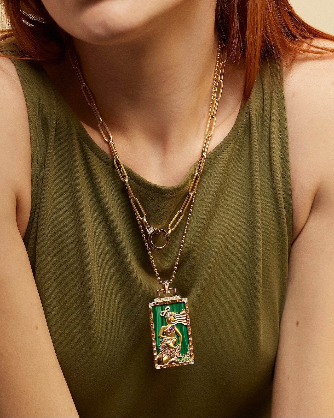 قلادة La Forza Tarot Card Malachite من Sorellina