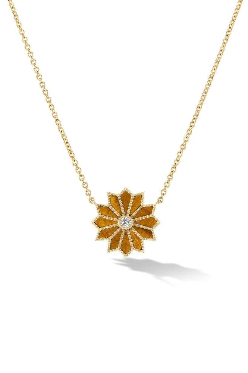 قلادة MINI SACRED TIGERS EYE INLAY FLOWER من ORLY MARCEL