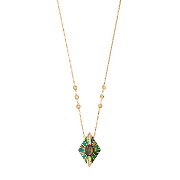 قلادة PAVE LABRADORITE and GREEN OPAL INLAY KITE من Jacquie Aiche