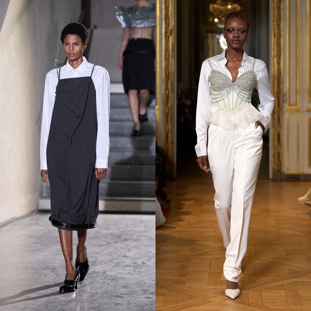 قميص أبيض تحت توب وأخر تحت فستان من ‏Dullaert‏ و ‏Hodakova