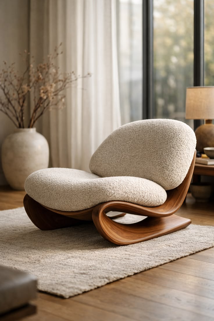 كراسي الاسترخاء المنحوتة هي لمسة جريئة تعيد تعريف أناقة غرفة المعيشة