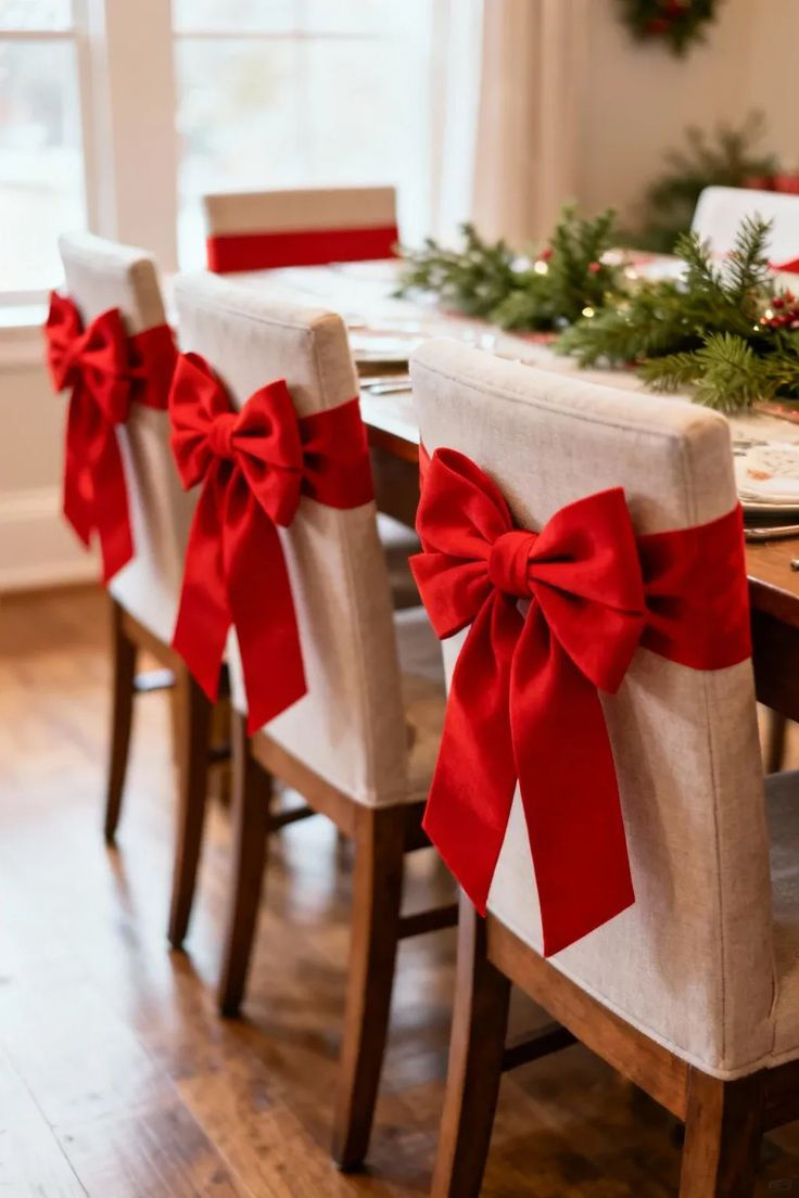 كراسي طاولة الطعام مزينة بأشرطة من المخمل