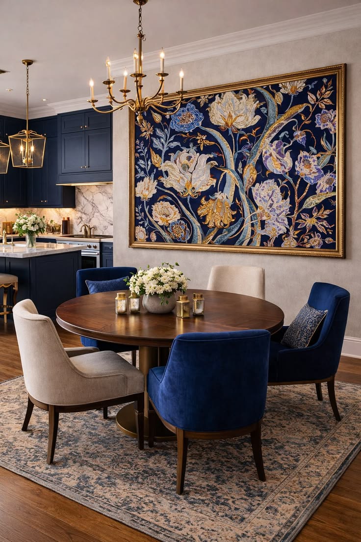 كراسي طاولة باللون الأزرق النيلي