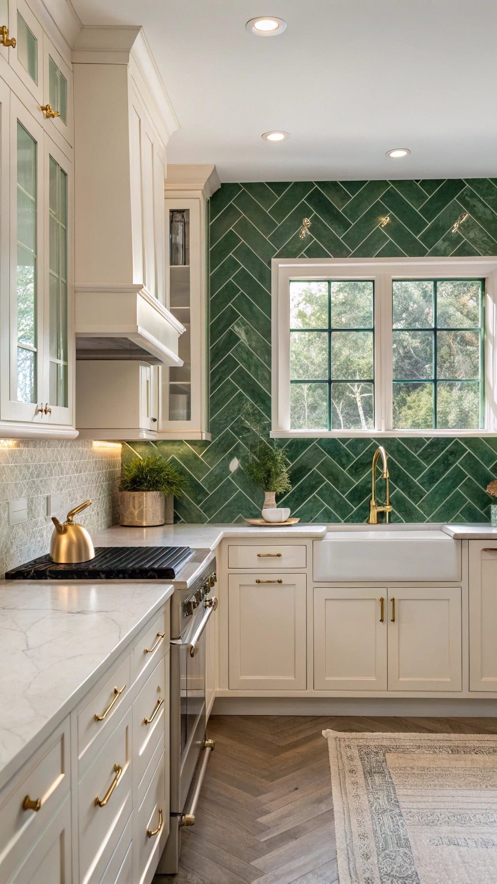 لنقطة محورية مميزة، يمكن اختيار اللون الأخضر لباكسبلاش المطبخ