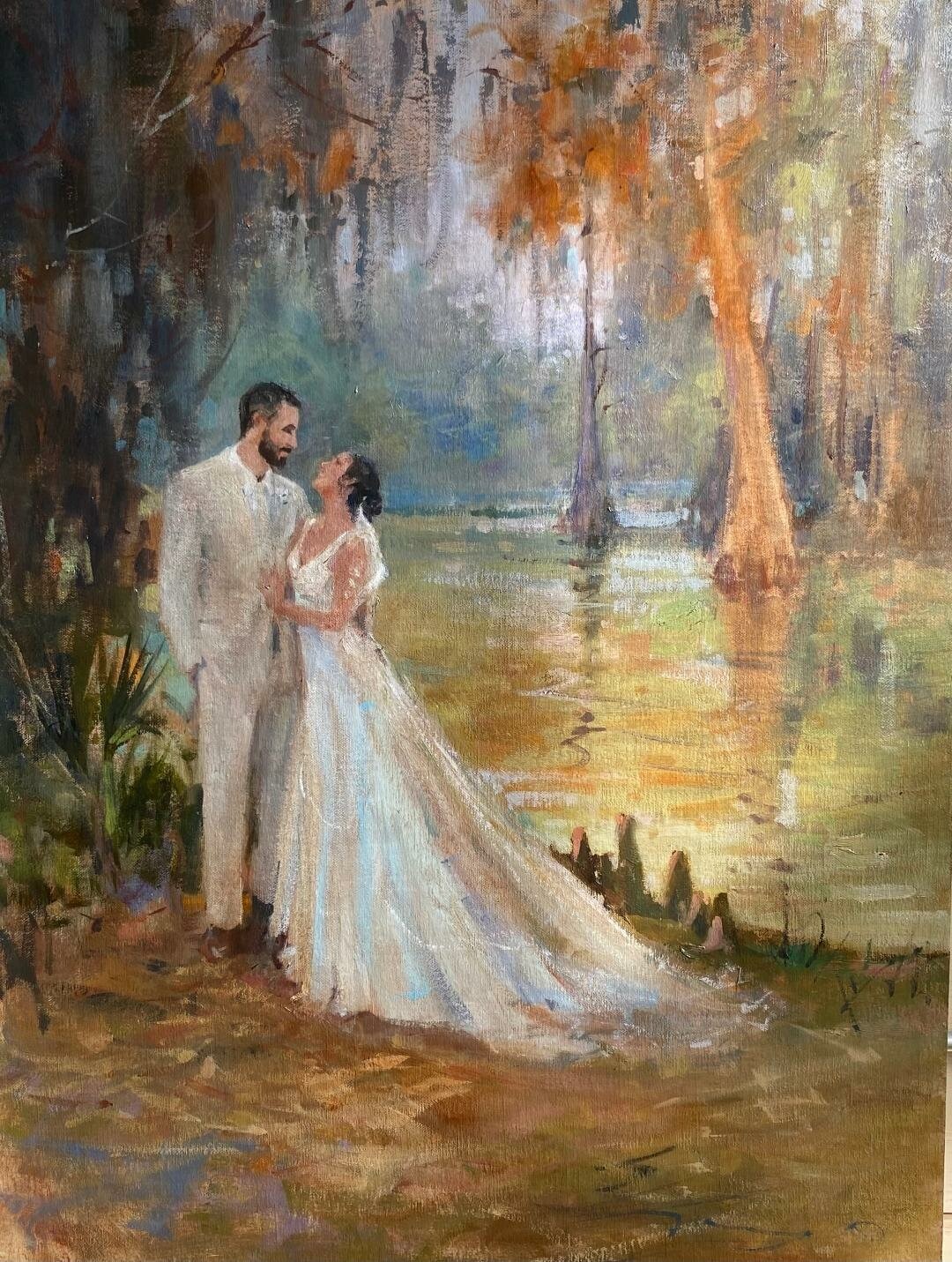 لوحة فنية ترسم لحظة الزفاف حيّة