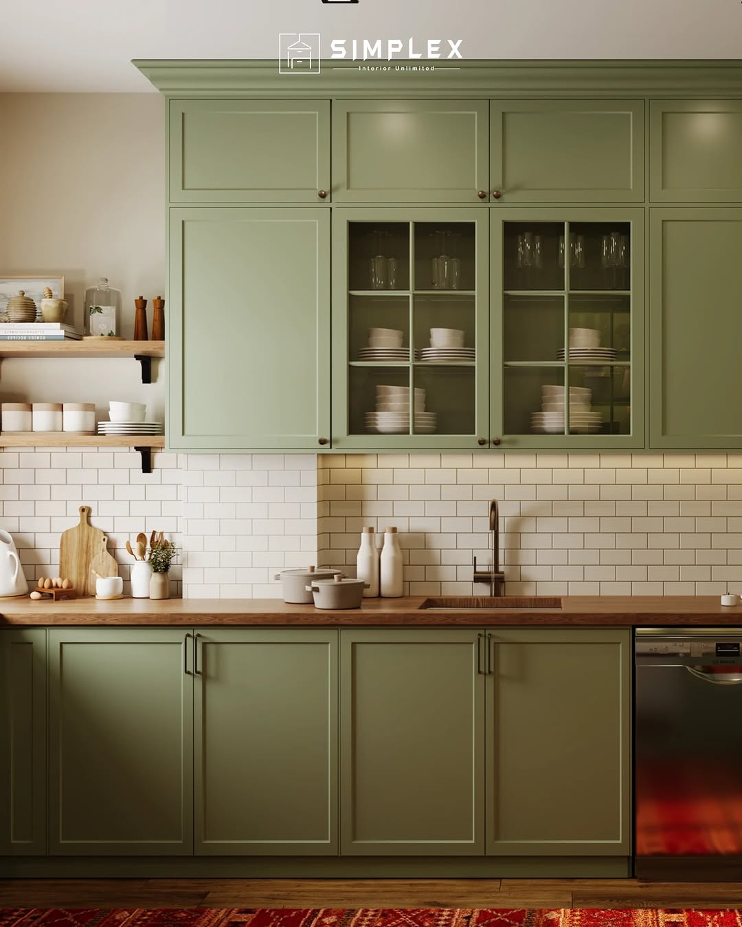 لون الماتشا في خزائن المطبخ