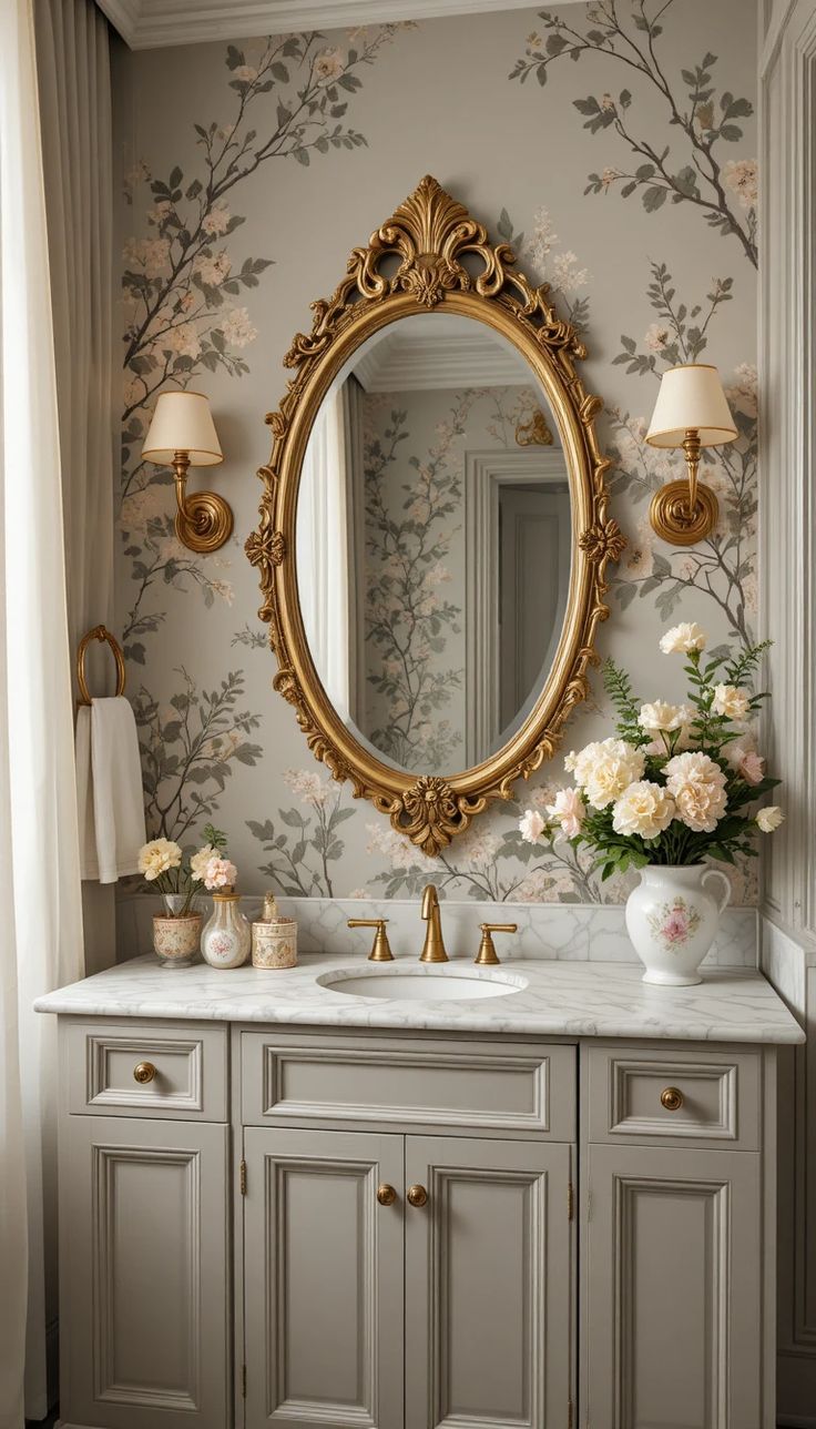 مرآة فينتدج بإطار ذهبي أنيق