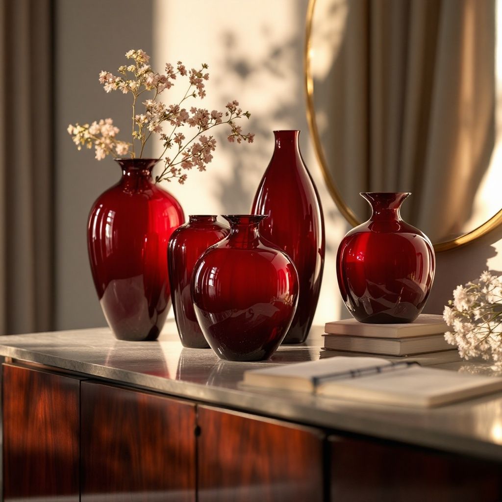 مزهريات أنيقة بأحد درجات حجر العقيق الأحمر