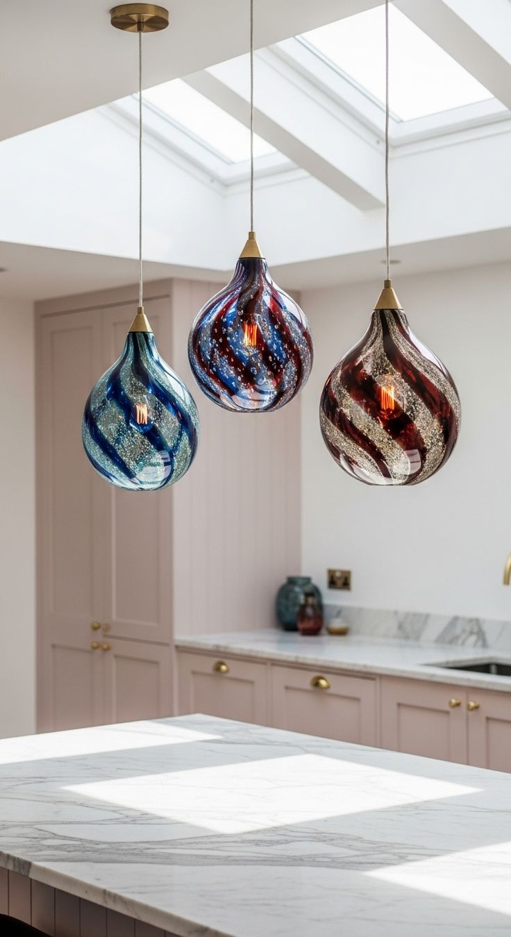 مصابيح متدلية زجاجية نحتية مستوحاة من زجاج مورانو