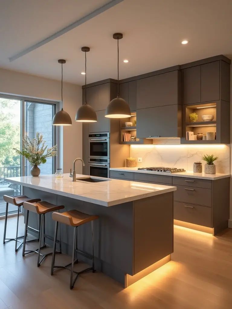 مطبخ بإضاءة متعددة الطبقات