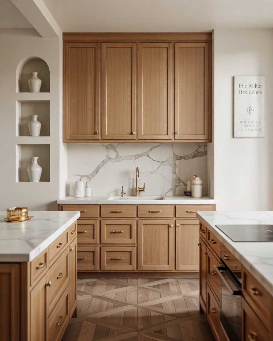 مطبخ بخزائن من خشب البلوط