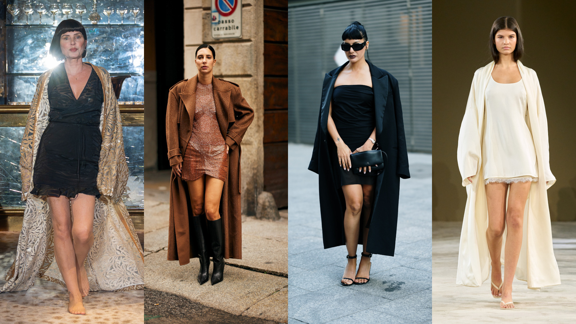 معاطف طويلة مع فساتين قصيرة مناسبة لقصار القامة