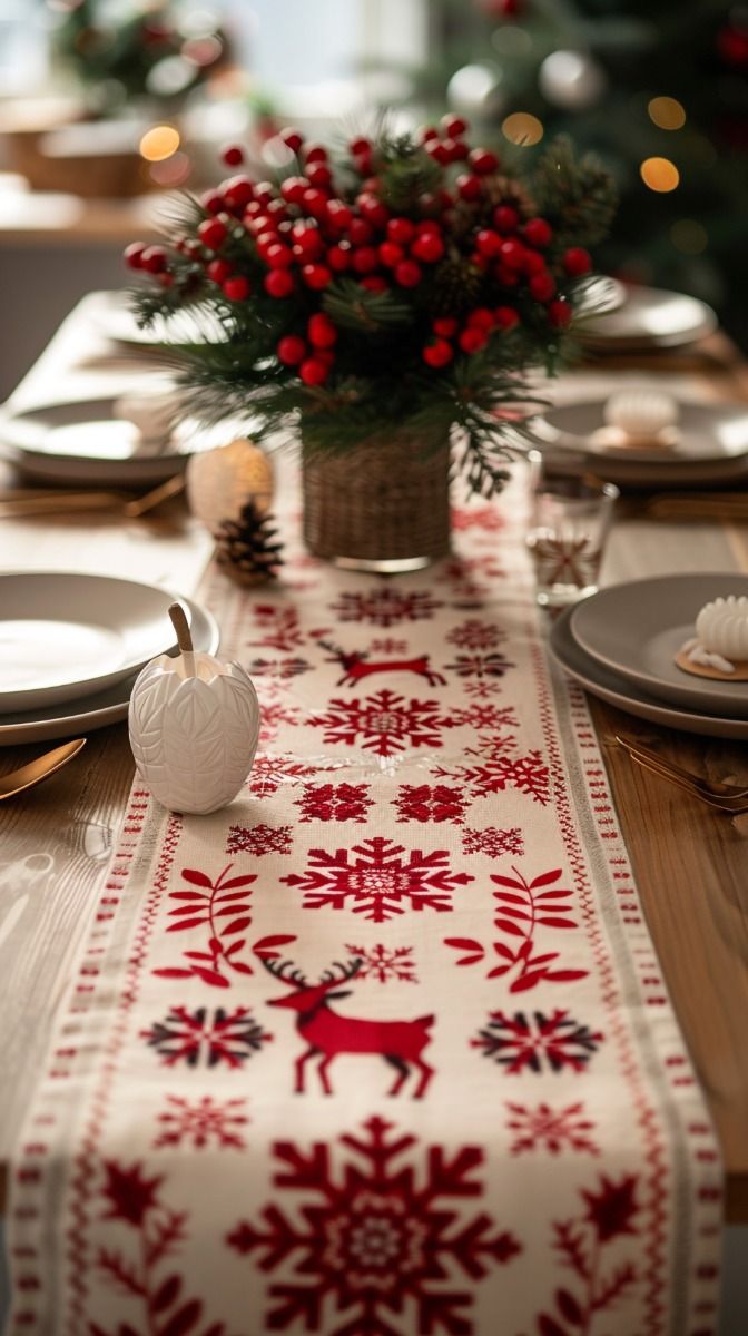 مفرش طاولة طعام بتيمة الأعياد