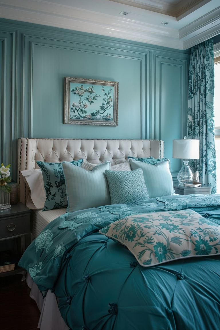 مفروشات السرير بنغمات حجر الفيروز