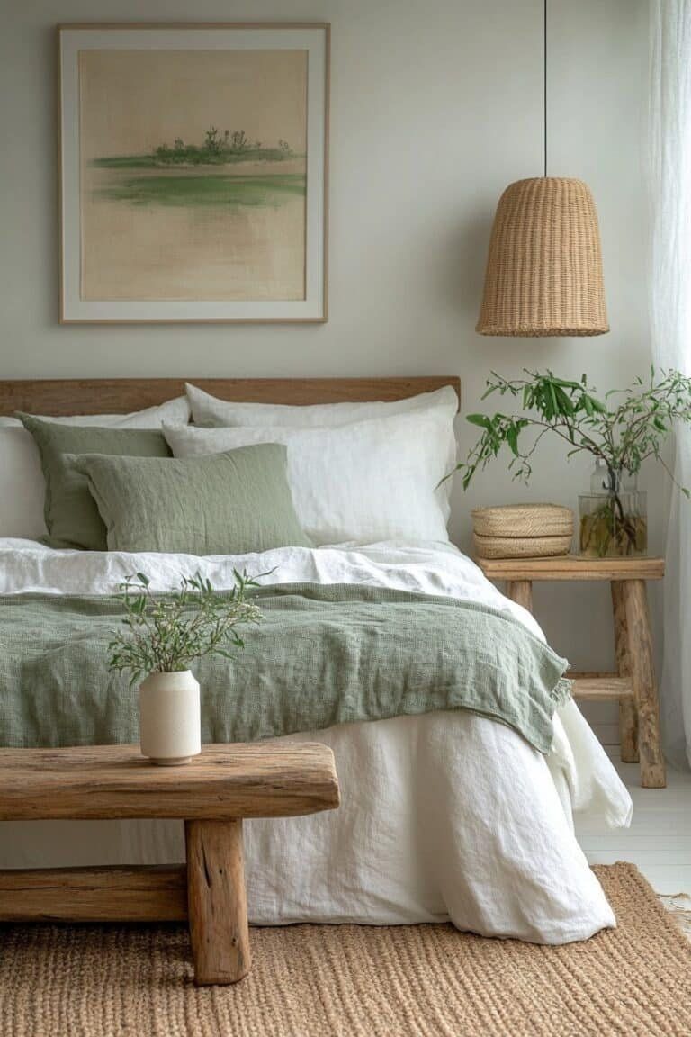 مفروشات كتانية بلون الأخضر المريمية