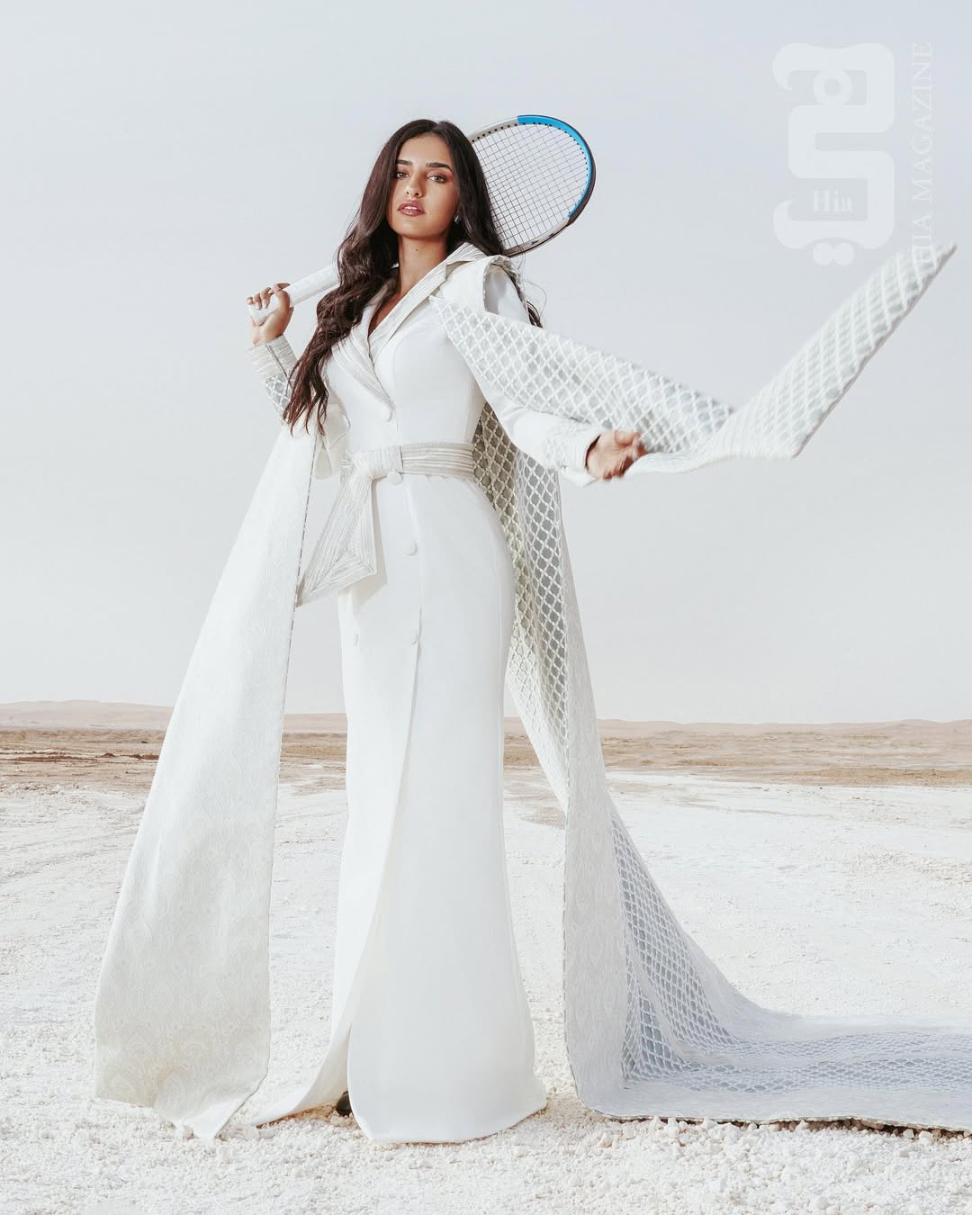 من تصميم ريم البواردي Reema Albawardy بجلسة تصوير خاصة بمجلة هي للاعبة التنس يارا الحقباني