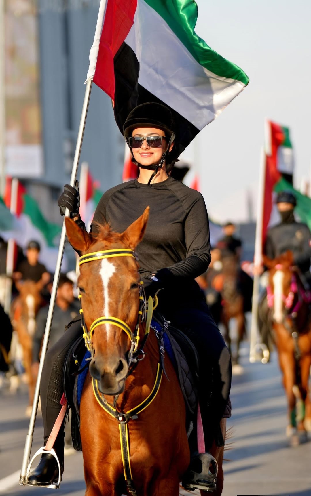 هيفاء حسين ترفع العلم الإماراتي