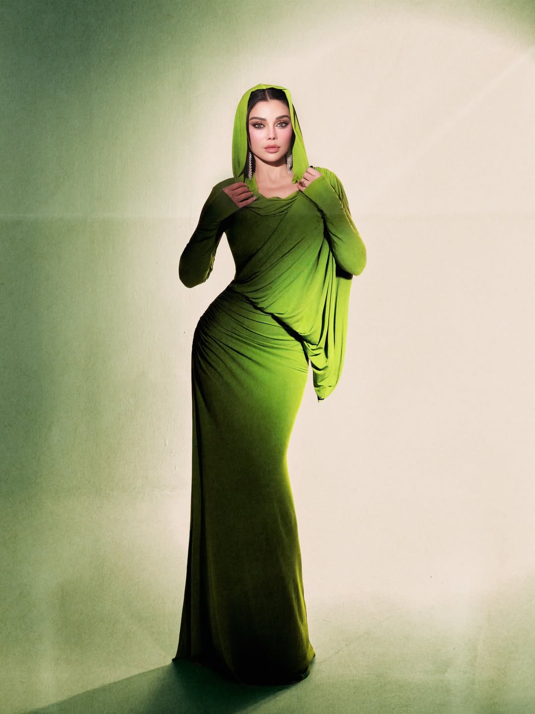 هيفاء وهبي بفستان طويل باللون الأخضر من ماركة Elisabetta Franchi