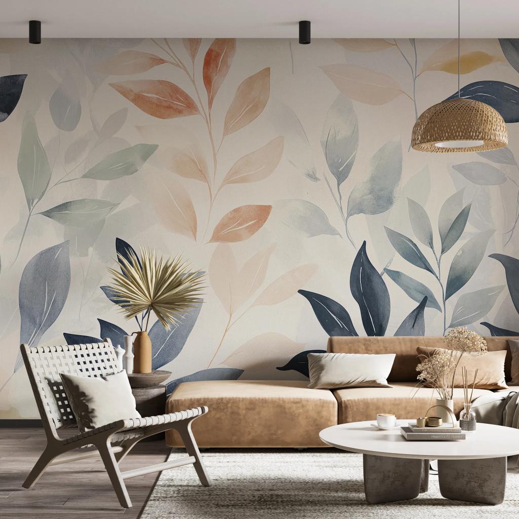 ورق جدران بنقشة النباتات الكبيرة الحجم