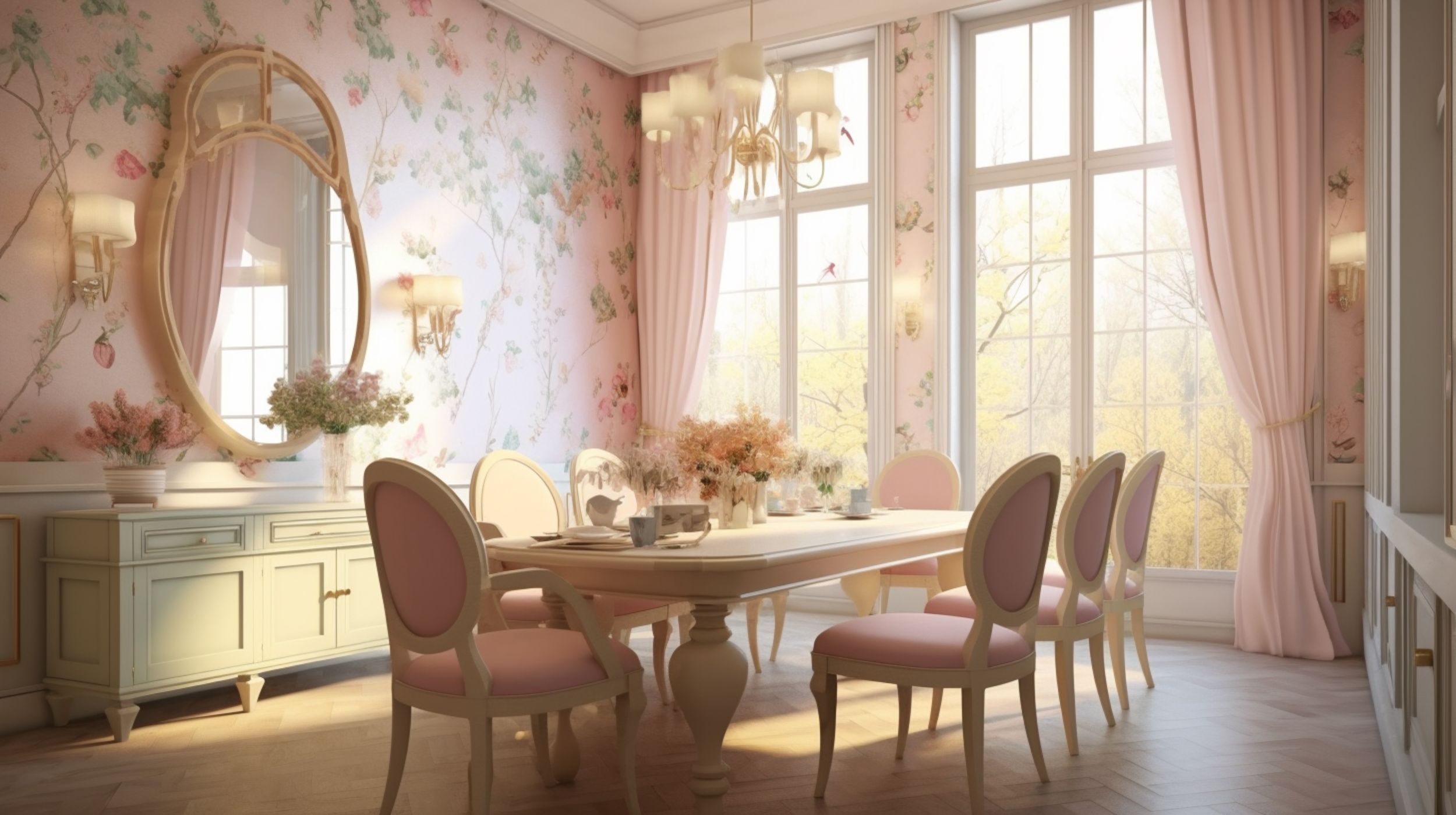 ورق جدران ساحر مع مرآة عصرية لديكورات غرفة طعام مميزة