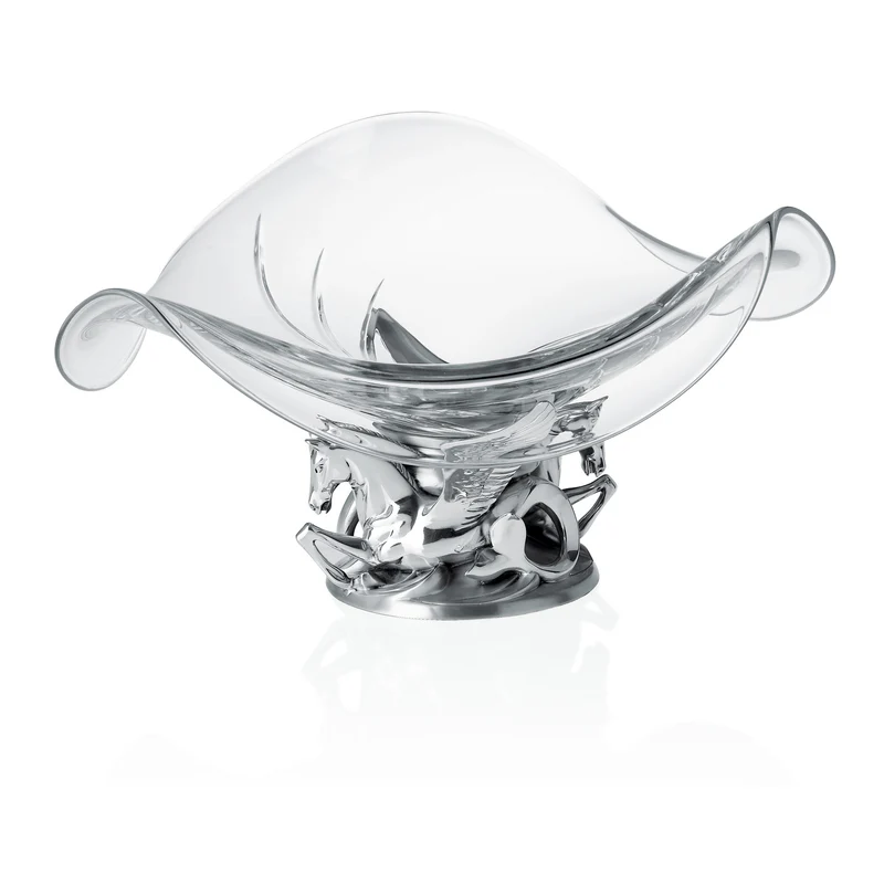 وعاء عميق شفاف مصنوع من الكريستال، الراتنج، وتشطيب فاخر من الفضة