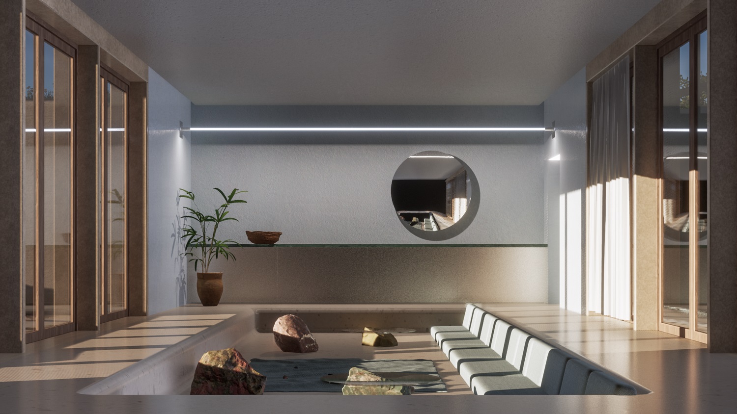 يتناغم التصميم الداخلي مع نمط الحياة الخارجية والمساحات الخضراء المحيطة بالمشروع