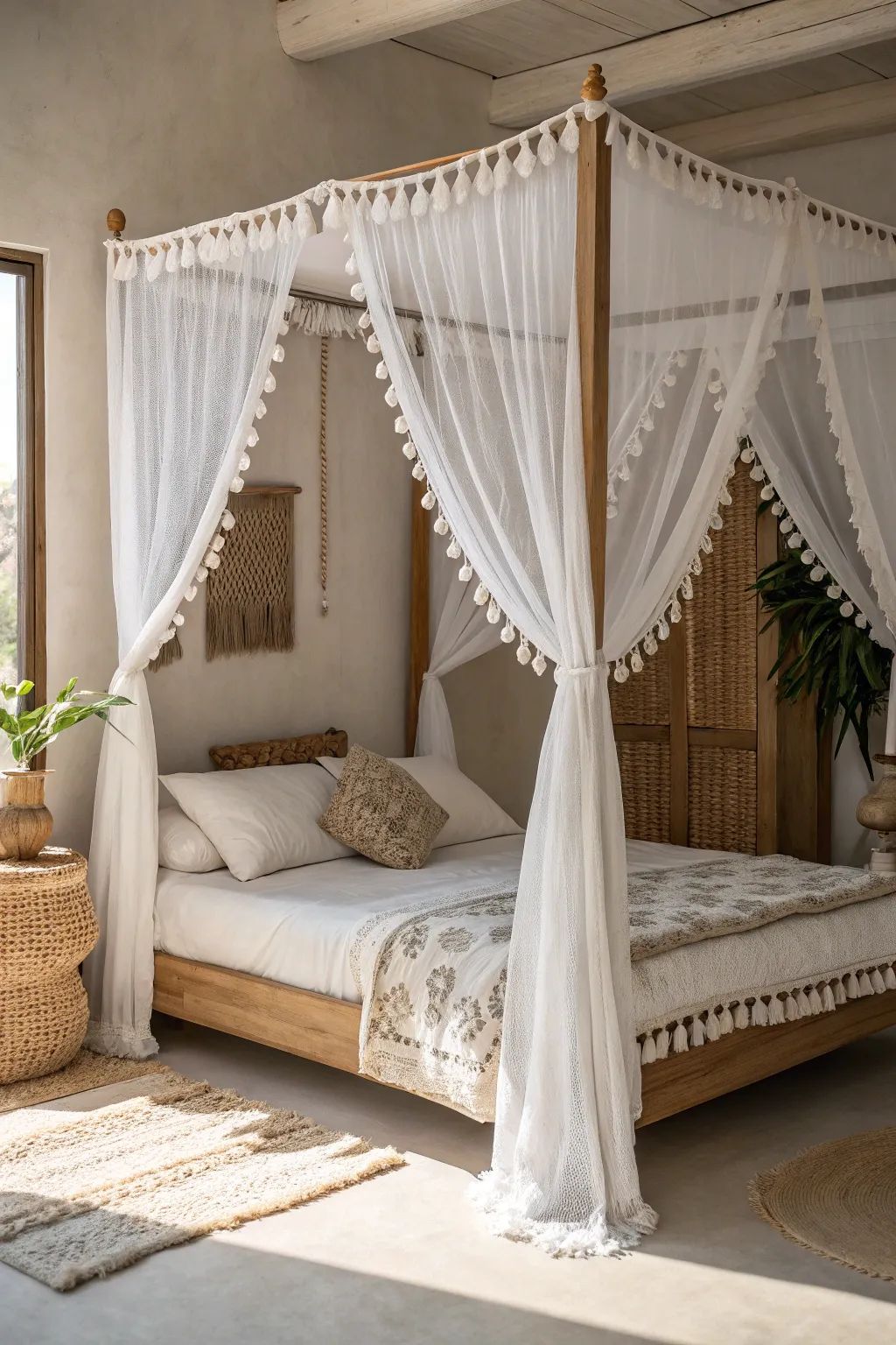 يساهم سرير الكانوبيه بصريًا ونفسيًا في تكوين مساحة أكثر هدوءًا