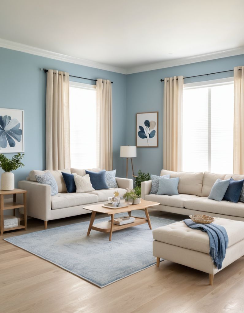 يضفي اللون الأزرق البودرة توازنًا وأناقة هادئة على التصميمات الداخلية