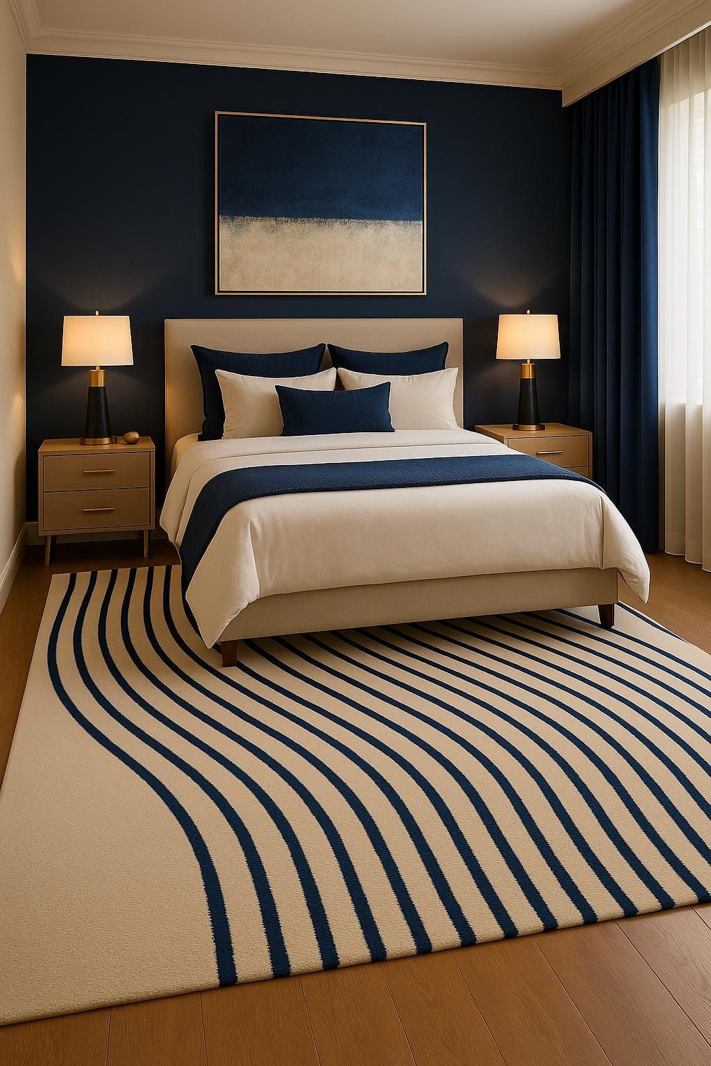 يفضل أن تبدو السجادة في غرفى النوم وكأنها جزء مقصود ومتكامل مع بقية عناصر المساحة