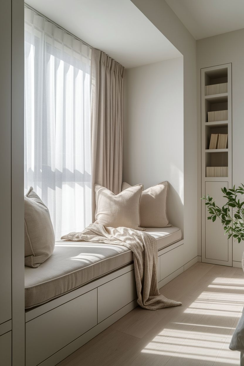 يفضل تنسيق مقعد البانكويت بوسائد  وبطانيات تليق مع لوحة ألوان غرفة النوم