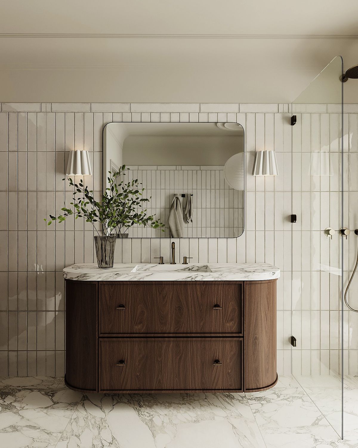 يمكن لخزانة الحمام ذات اللون الدافئ أن تغير إحساس المساحة بالكامل