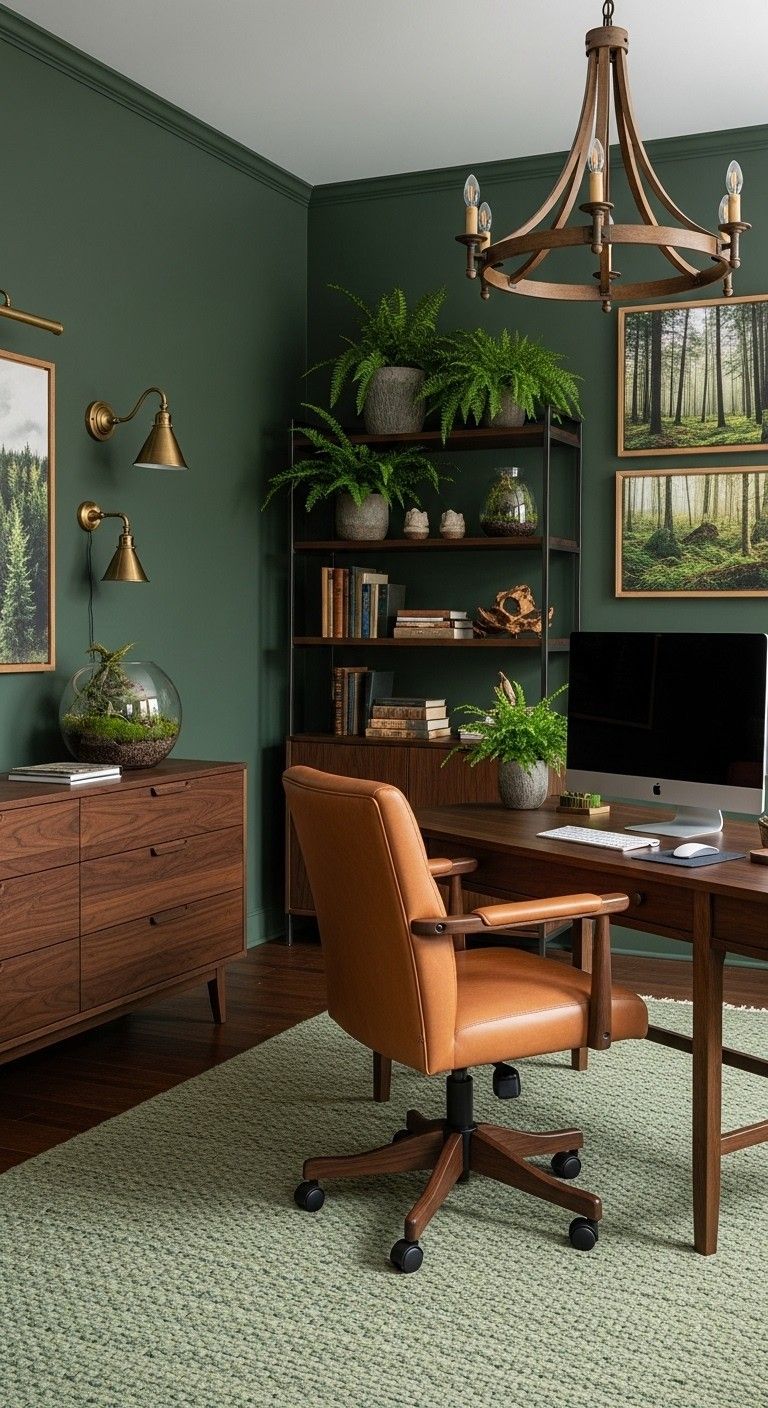 ينصح الخبراء باستخدام الأخضر الداكن في المكاتب المنزلية