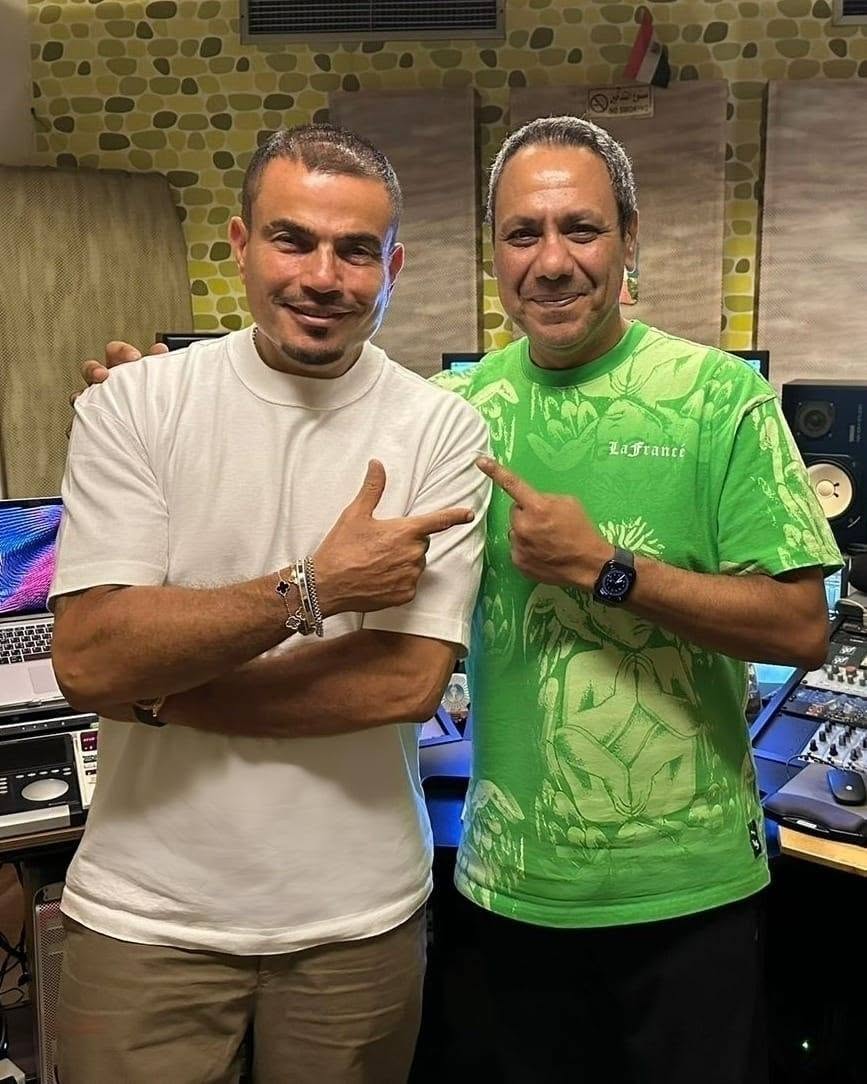 عمرو دياب ومهندس الصوت أمير محروس
