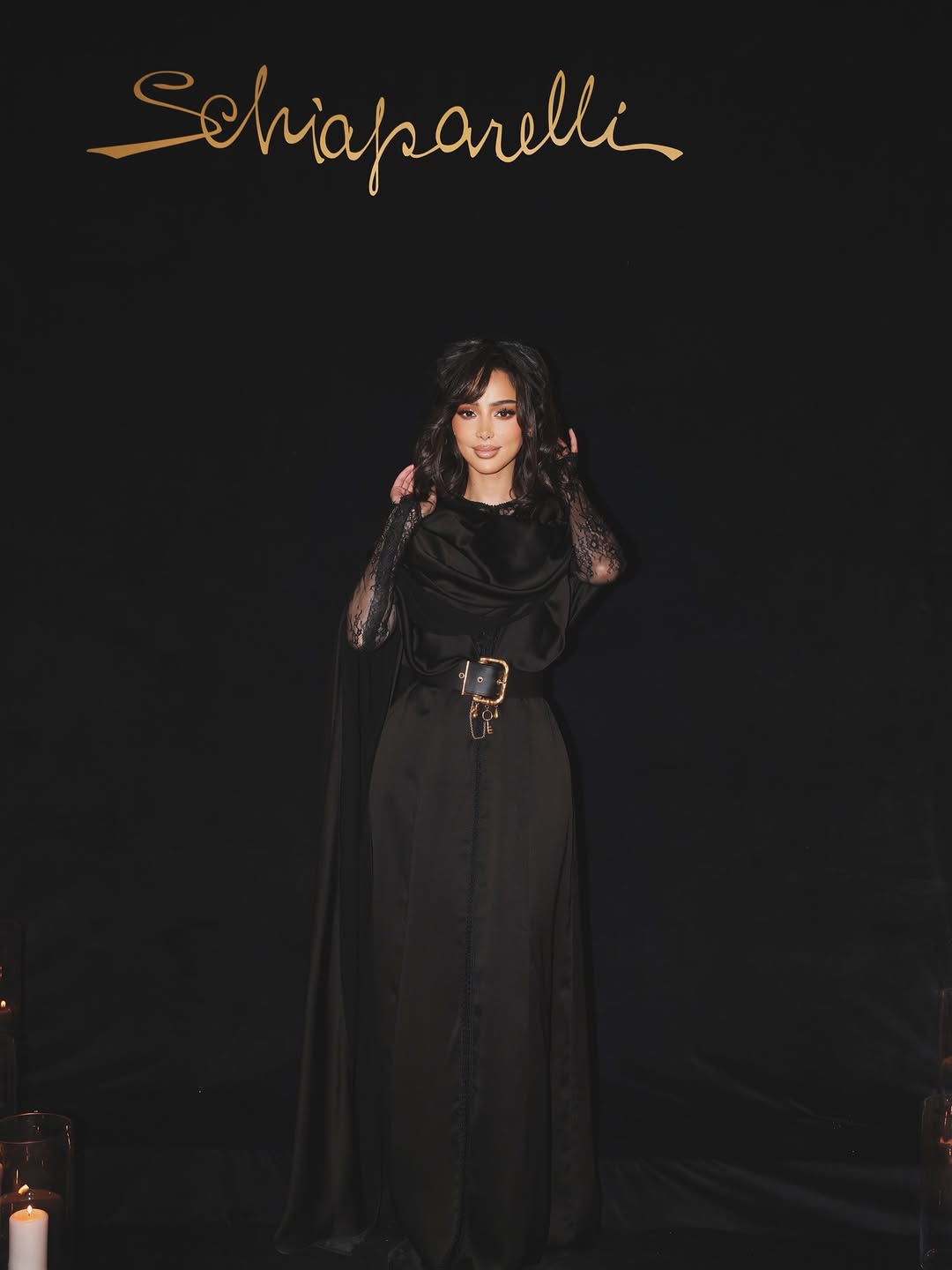 بسمة بوسيل بإطلالة الفستان الأسود الطويل في سحور دبي