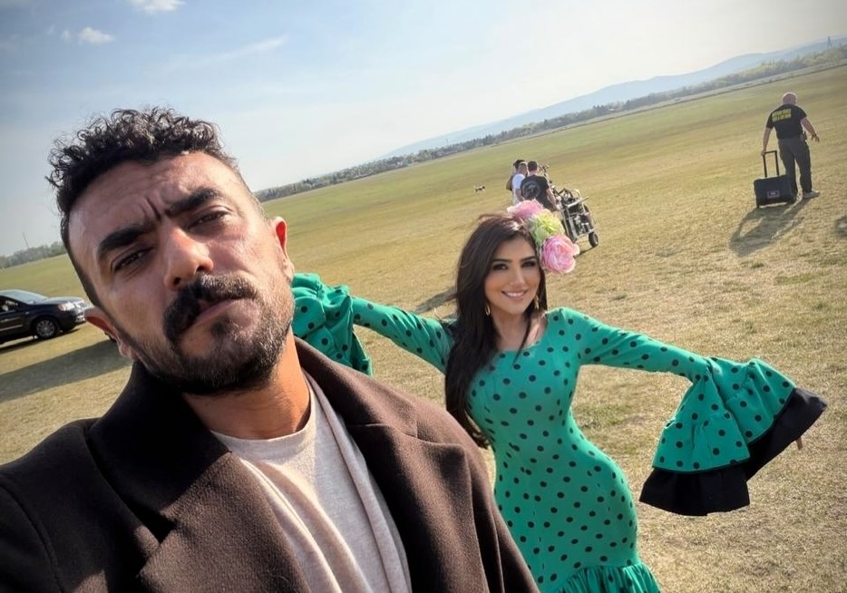 مي عمر وأحمد العوضي في كواليس فيلم "شمشون ودليلة"