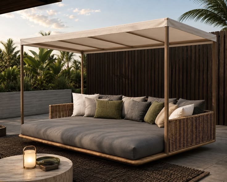 الحديقة يمكن وضع سرير نهاري خارجي ضخم ومظلل "Daybed