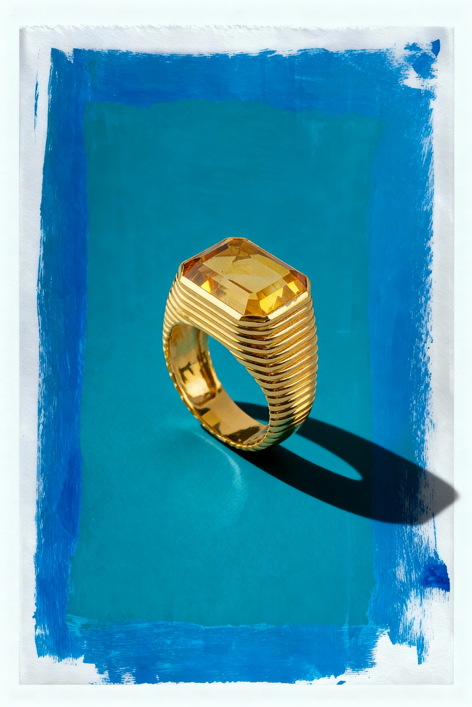 خاتم Citrine Rectangular Ridged