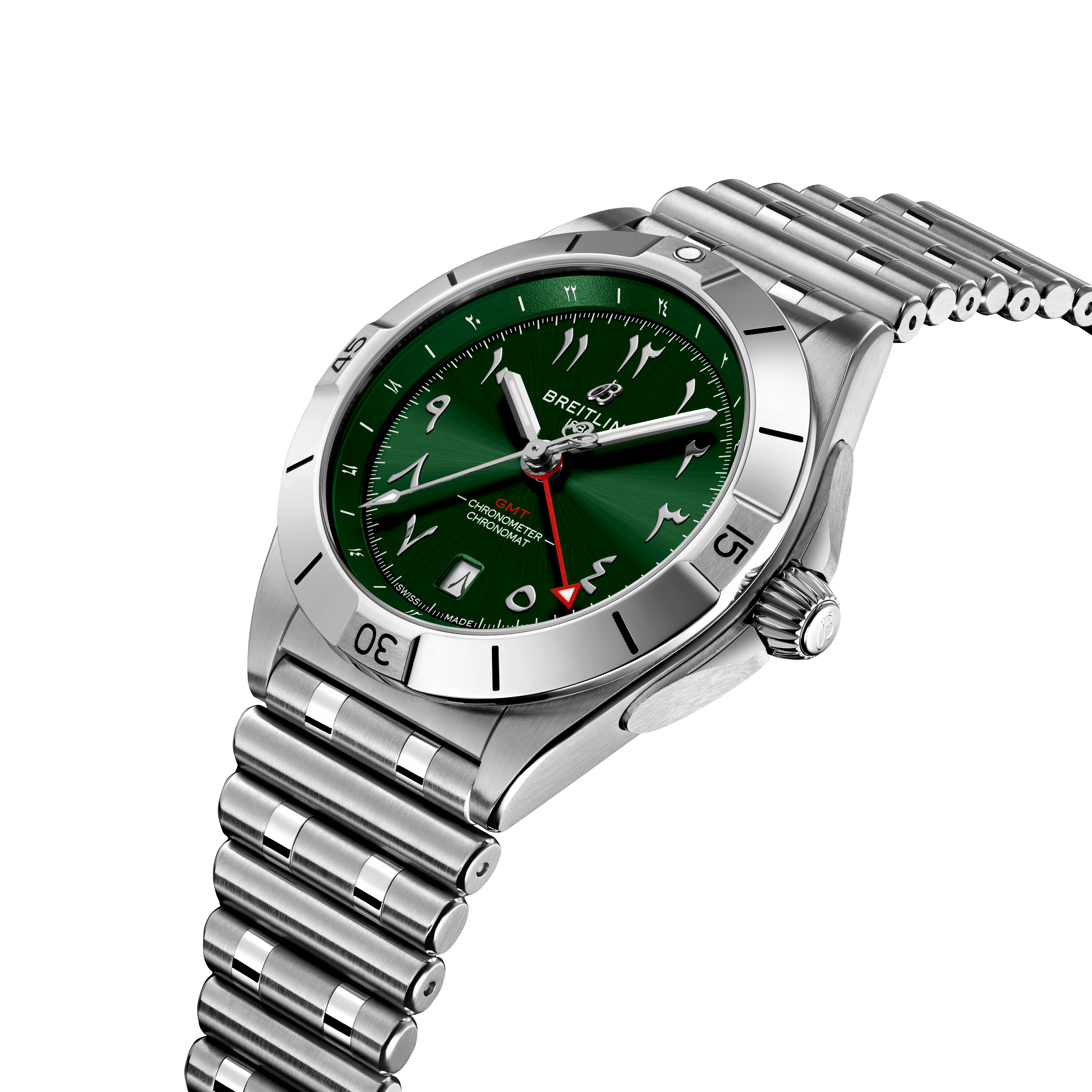 ساعة Chronomat ChronomatGMT40، سوار من الفولاذ الأخضر 