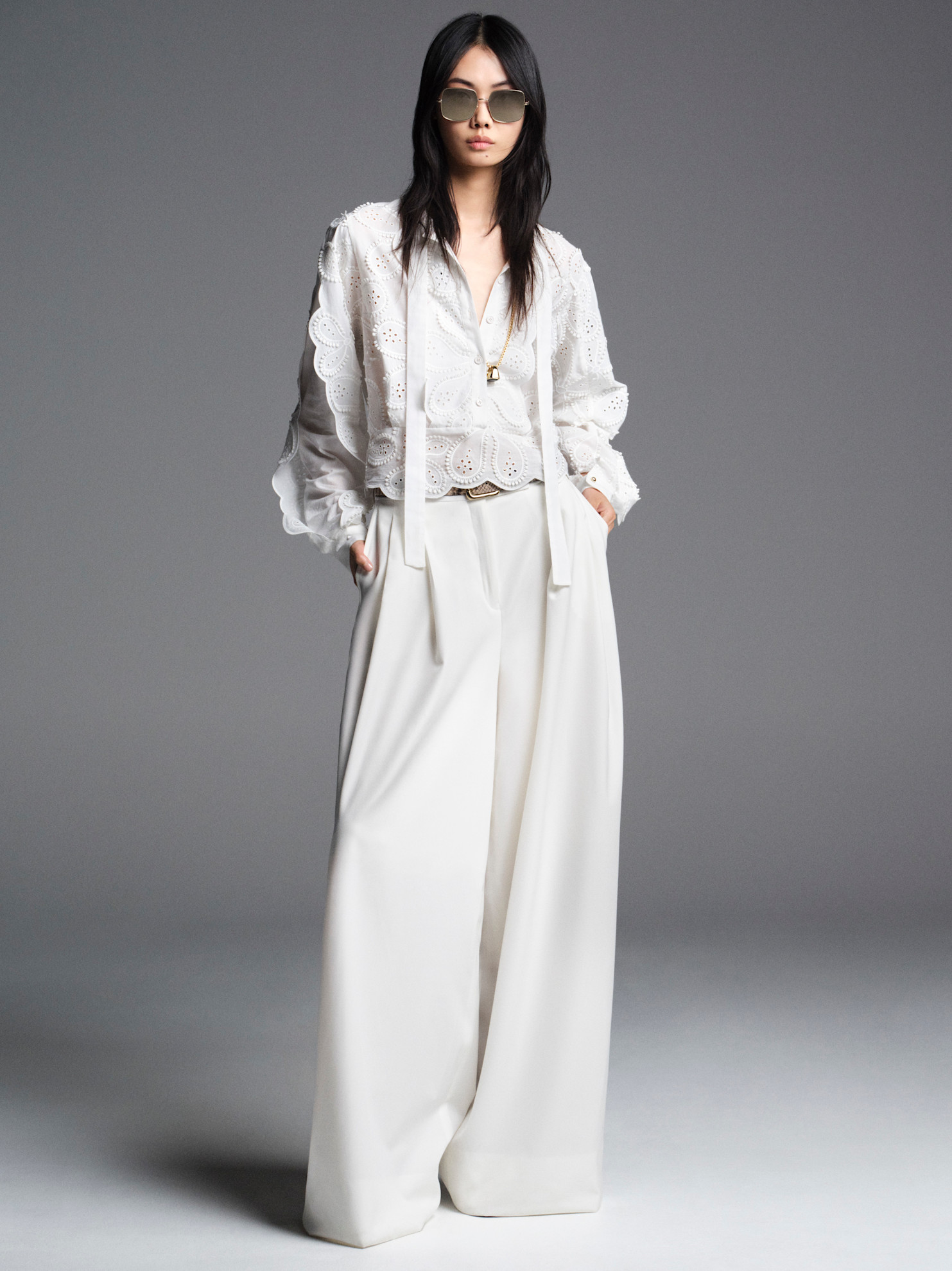 Elie Saab سروال أبيض واسع من