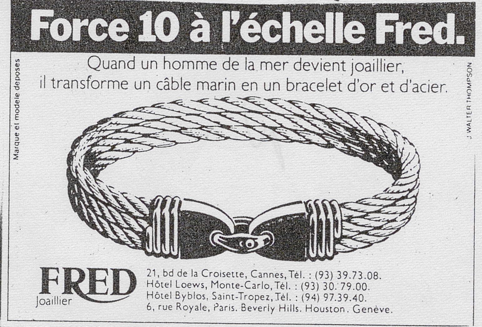إعلان مجموعة Force 10 من دار FRED، يعود إلى سبعينيات القرن العشرين، من أرشيف تراث الدار (FRED Heritage Archives).