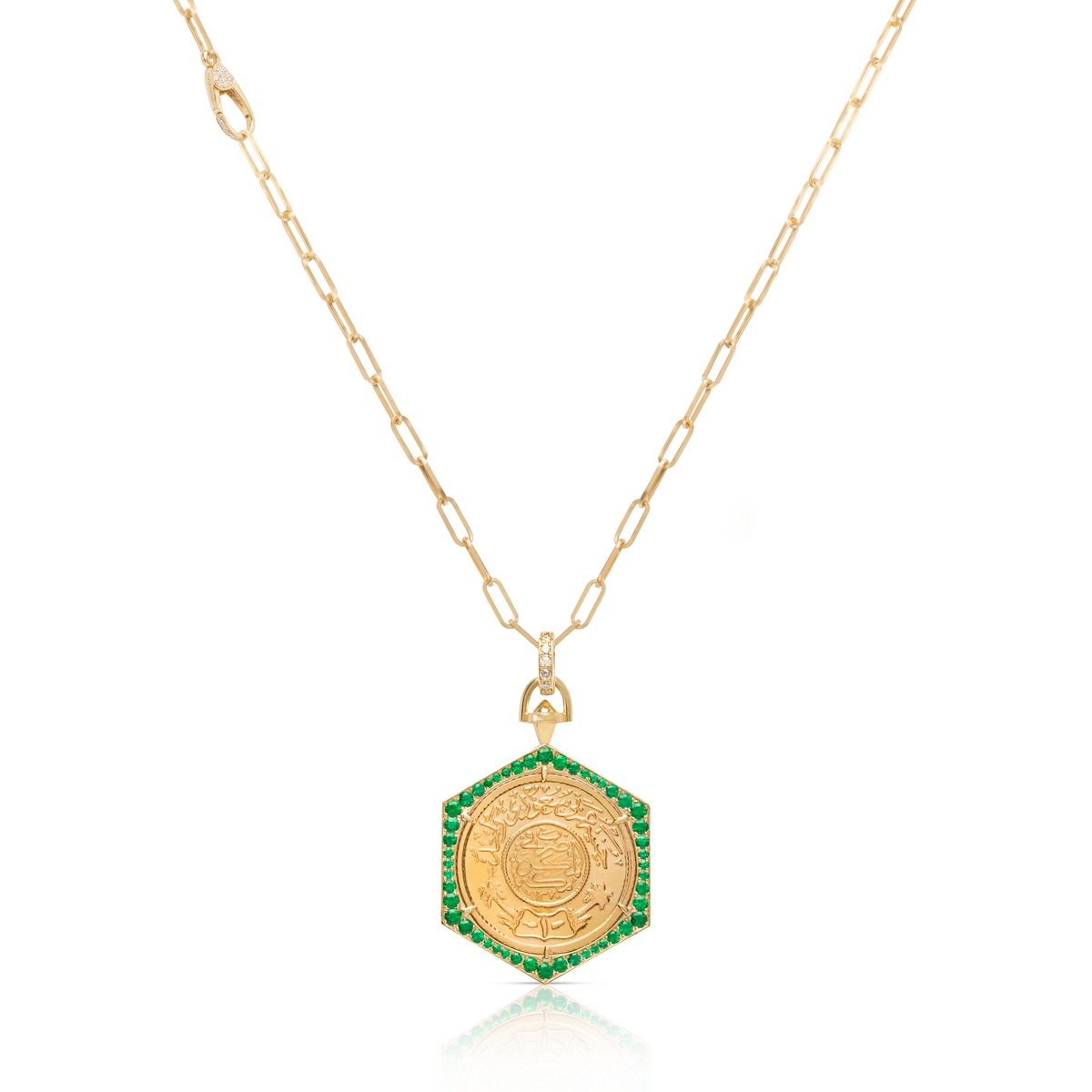 قلادة Ginea Emerald Frame Diamond Bail Diamond Clasp