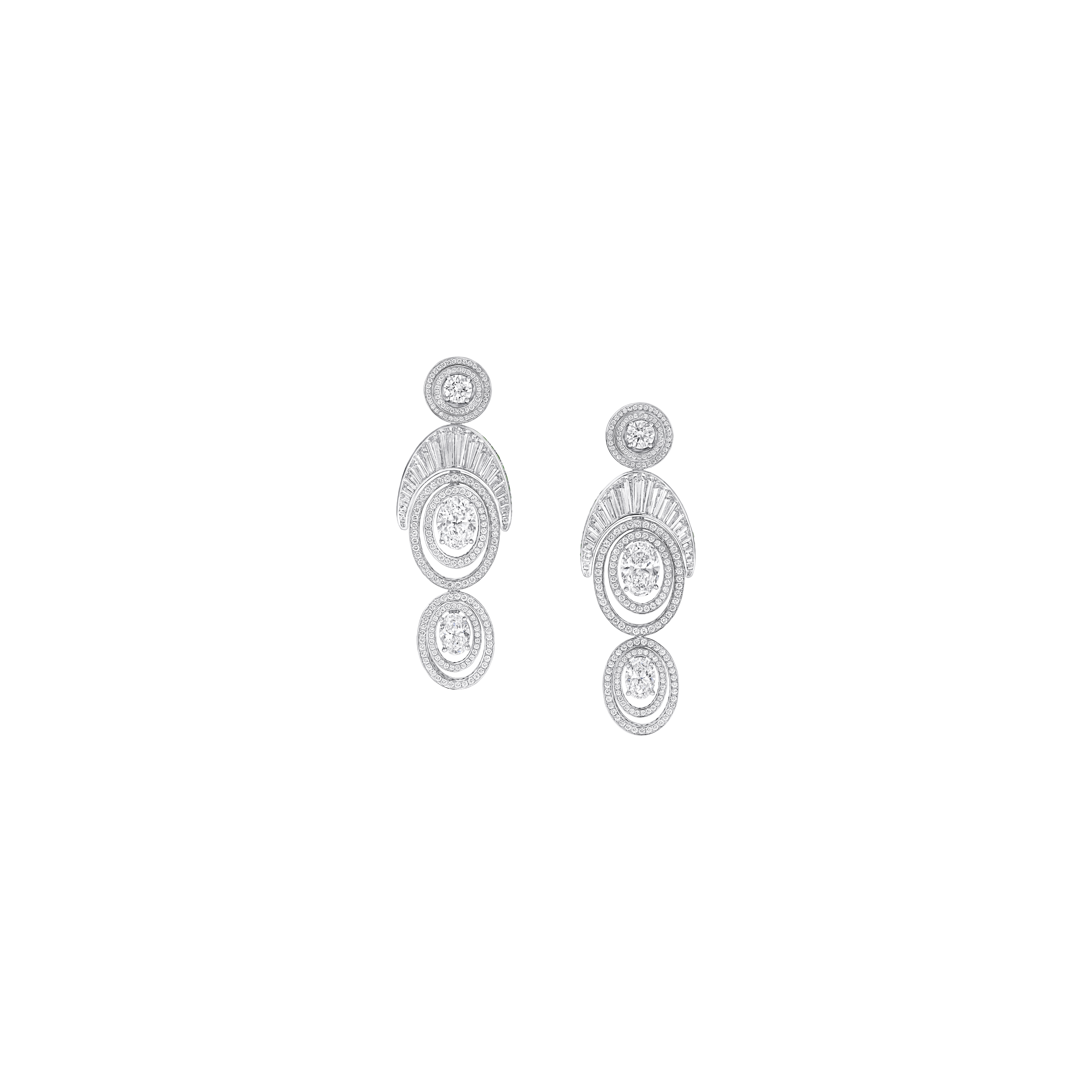 Graff 1963 Oval, Baguette and Pavé White Diamond and Round Emerald Earrings (Diamonds 16.29 cts)