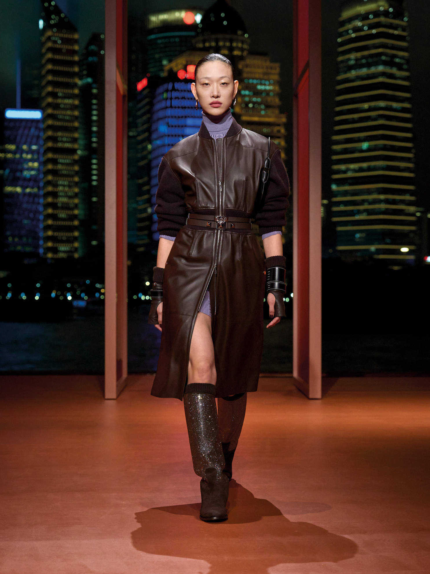 Hermes معطف جلد بقصة مميزة من