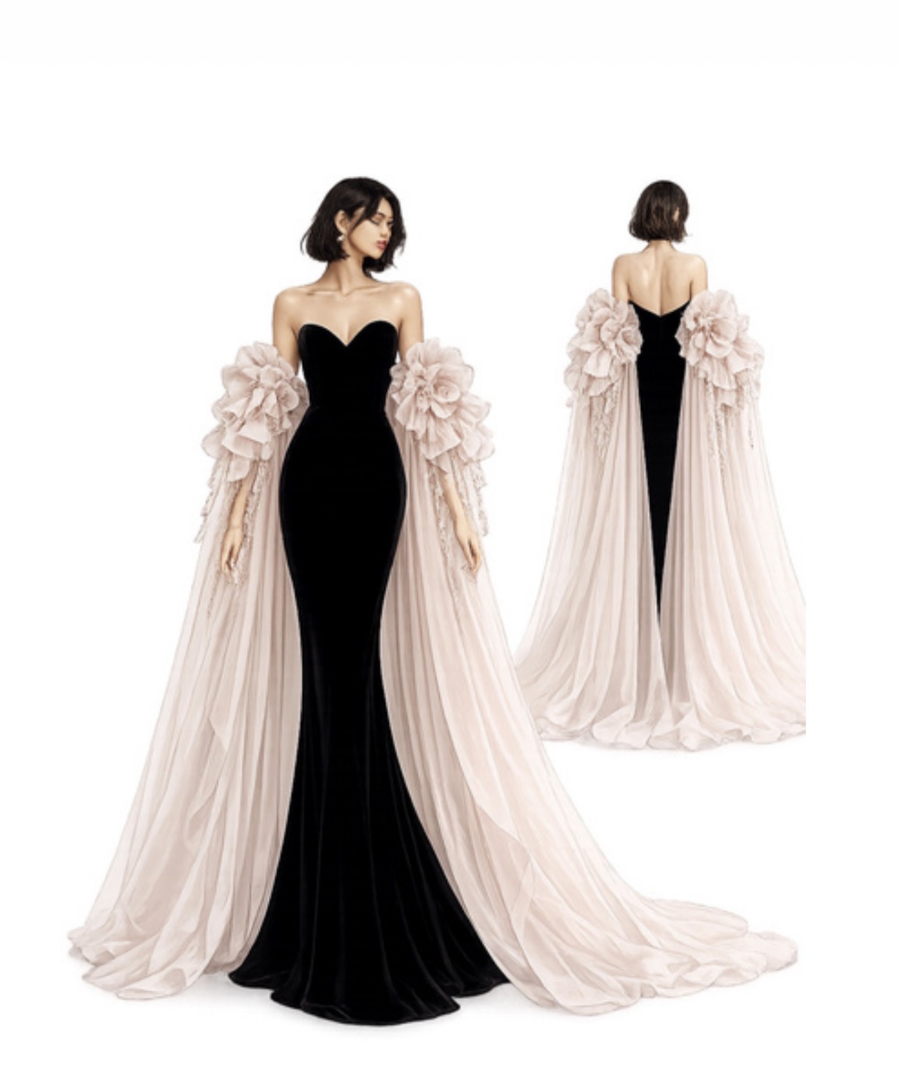 الرسم التخطيطي للتصميم الخاص لعزة سليمان خلال مهرجان كان من IKH Fashion 