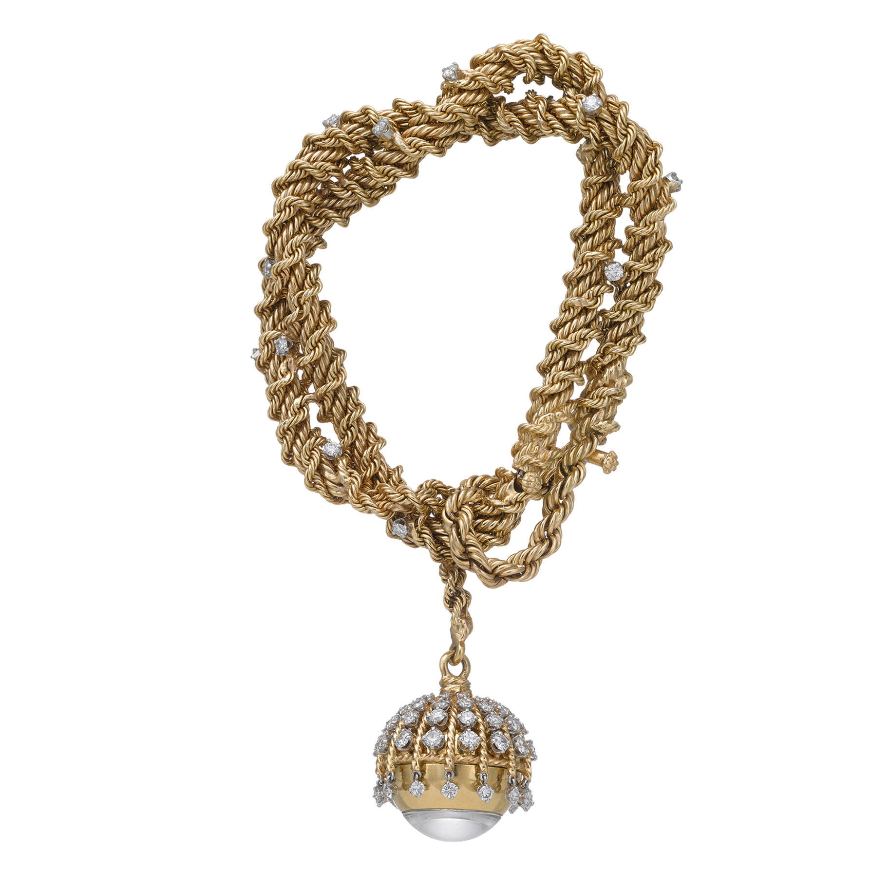 من أرشيف الدار، ساعة أنتجت بين عامي 1957 و1970، بتفاصيل من الذهب الملتوي كالحبال، استوحيت منها ملامح ساعة ROPE