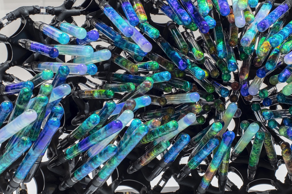 Detail view of Subluminal Resonance Chamber (SRC) (work in progress) by Yunchul Kim, 2025. Courtesy of the artist and Barakat Contemporary.