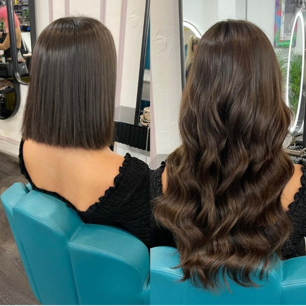 عميلة قبل وبعد تركيب وصلات الشعر في "بيوتي كلوب لندن" Beauty Club London.