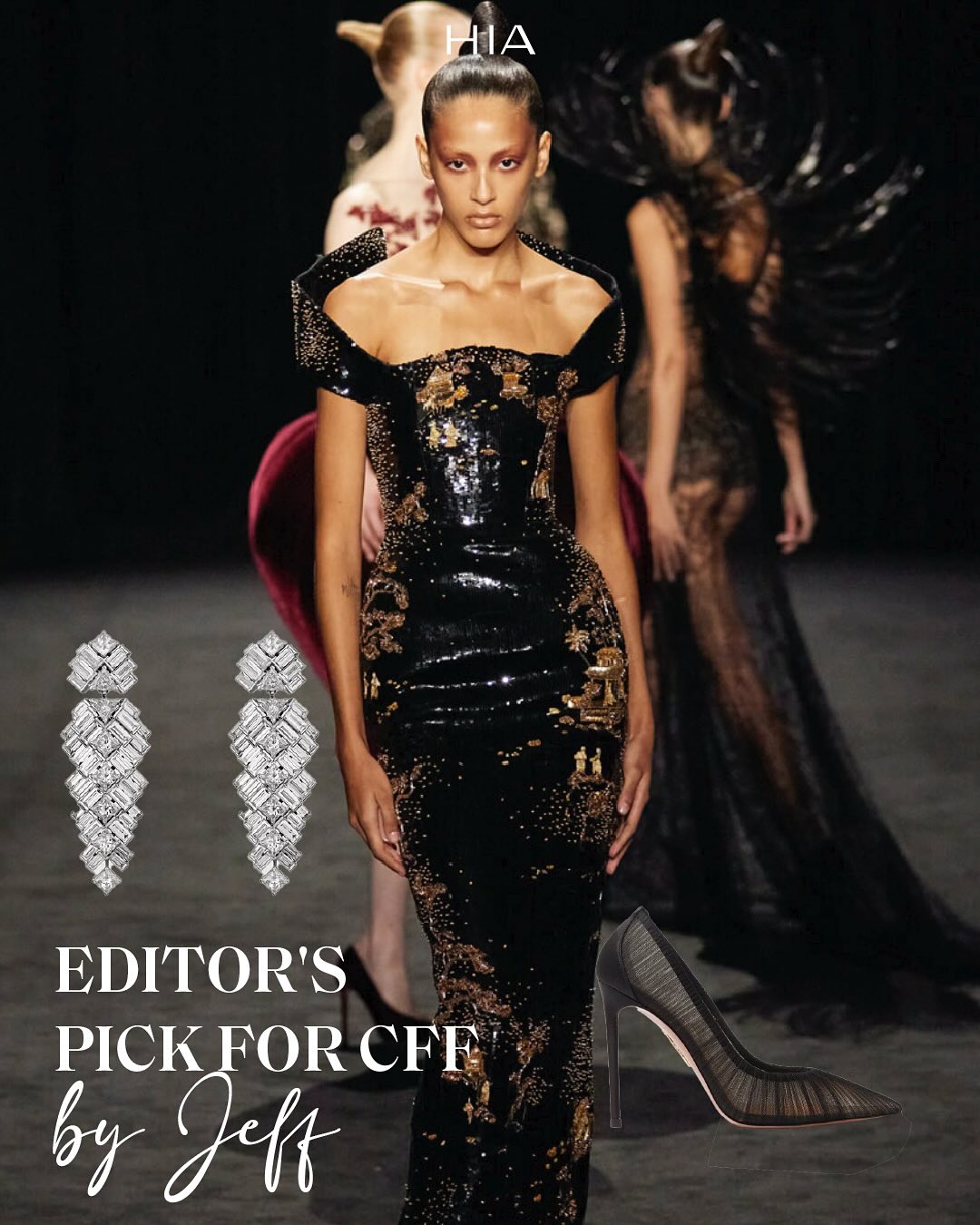 فستان من مجموعة Ashi Studio للأزياء الراقية لموسم ربيع وصيف 2025، أقراط Cartier وحذاء Aquazzura