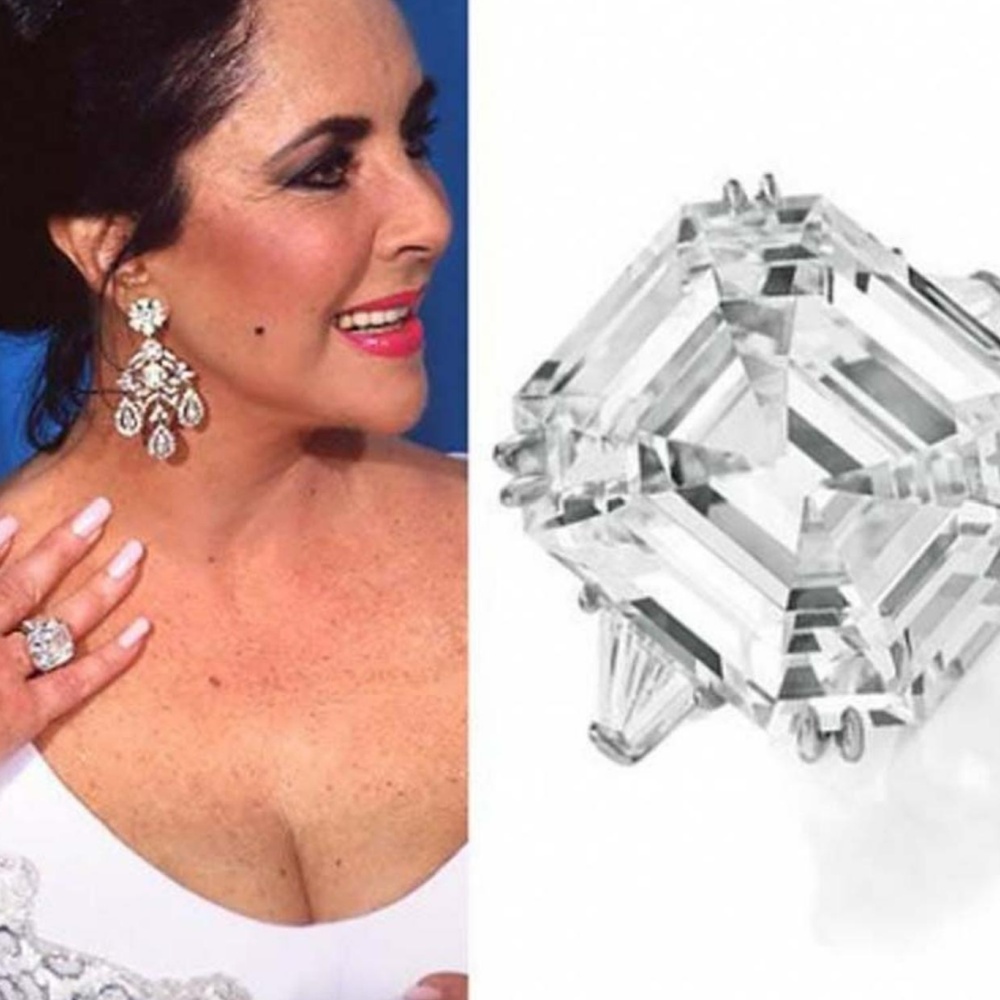 النجمة إليزابيث تايلور Elizabeth Taylor بخاتمها المرصع بماسة تايلور-بورتون