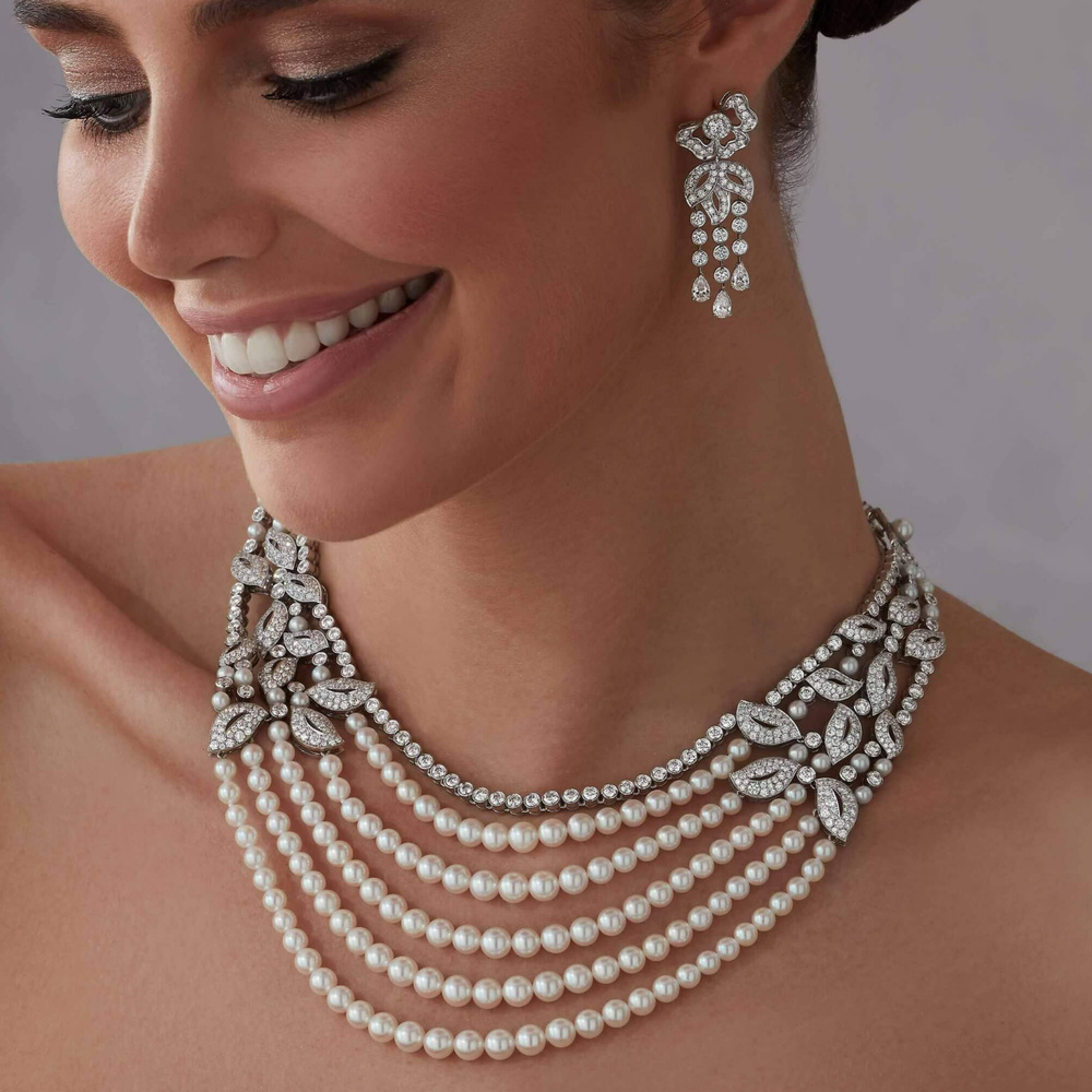 طقم من مجموعةRose Garden وهو مرصع باللؤلؤ والألماس من غرارد Garrard